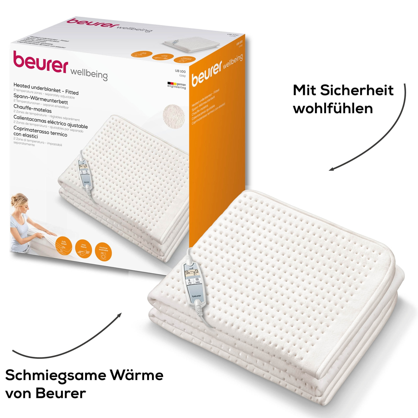 (200x100cm) UB 100 Spann-Wärmeunterbett Elektrische Flausch Heizdecke mit 9 Modi   Timer (37500) - Weiss