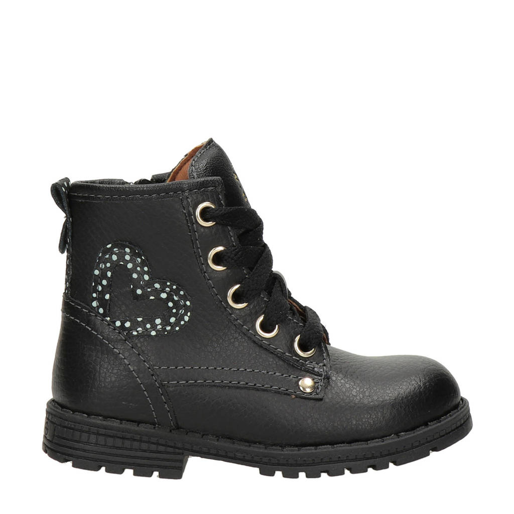 Nelson Kids leren veterboots zwart