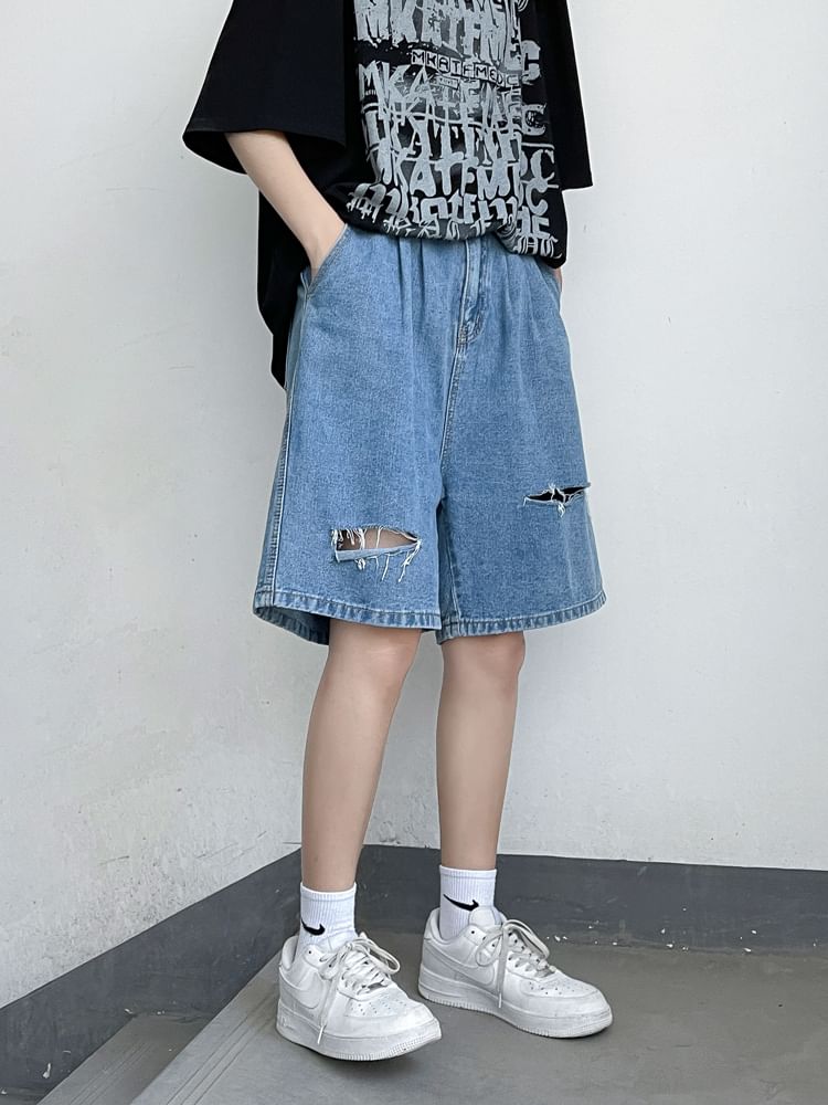 Breeson - Middelhoge denim shorts met distressed effect