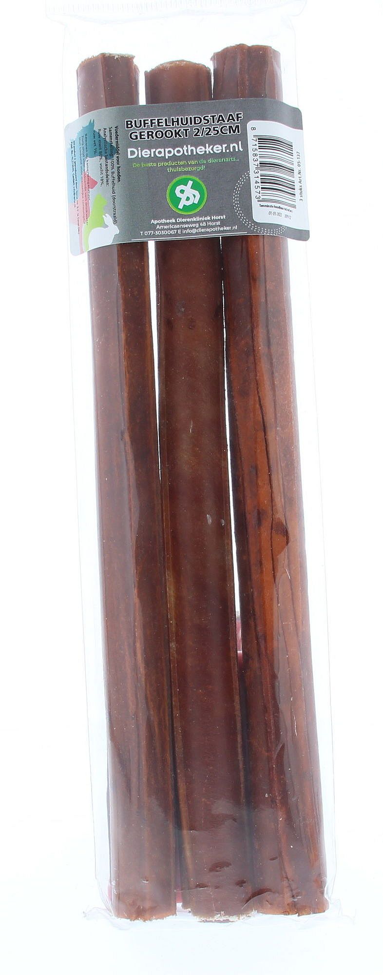 Buffelhuidstaaf Gerookt 25 cm Dierapotheker.nl 3 stuks