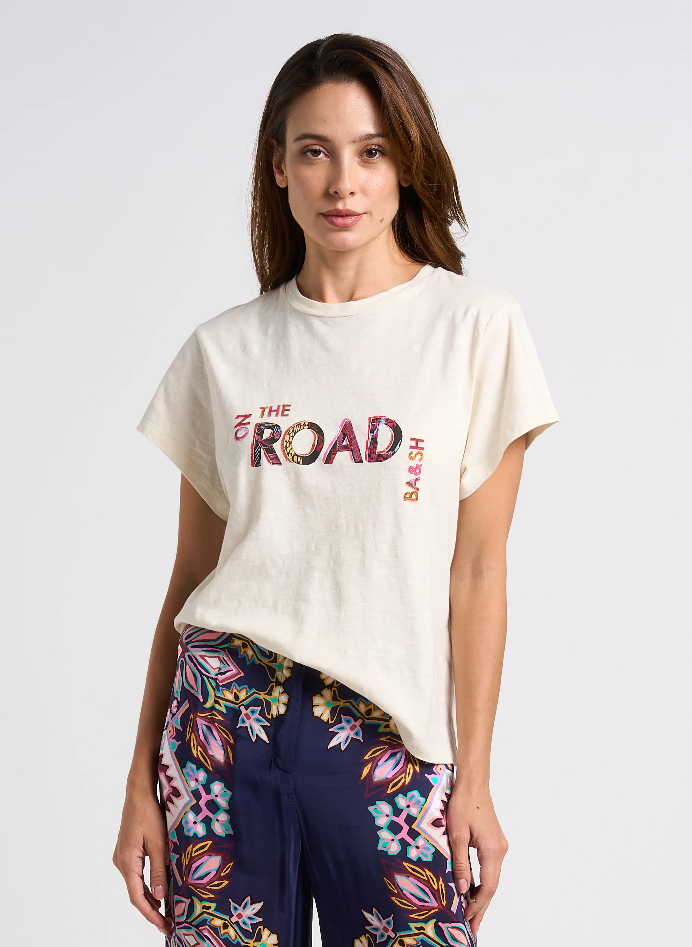 MITA - Tee-shirt col rond sérigraphié en coton | Beige