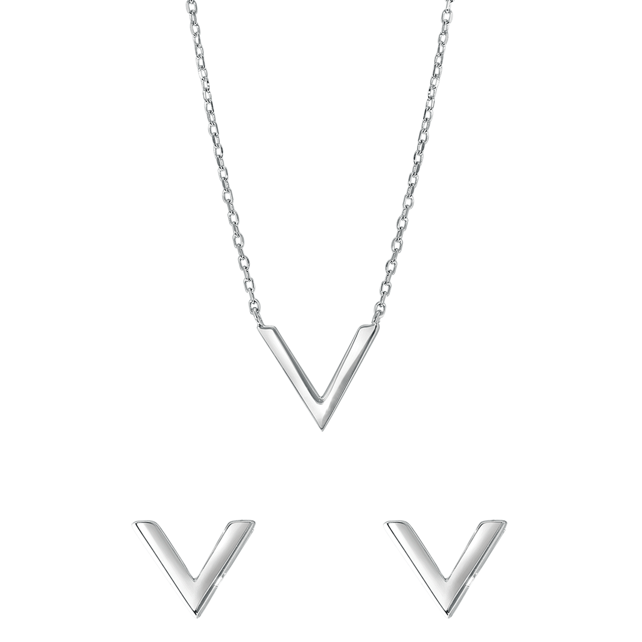 Zilveren set rhodiumplated V