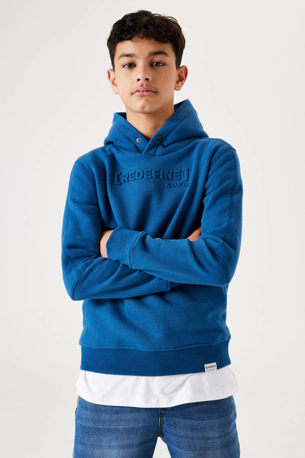 Garcia hoodie met tekst kobalt blauw