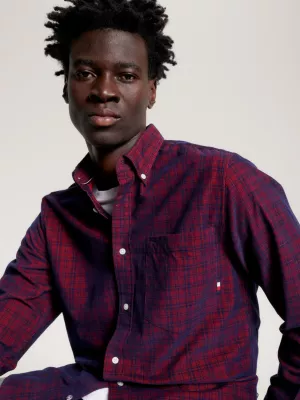 Camisa de veludo cotelê xadrez tartan de corte regular