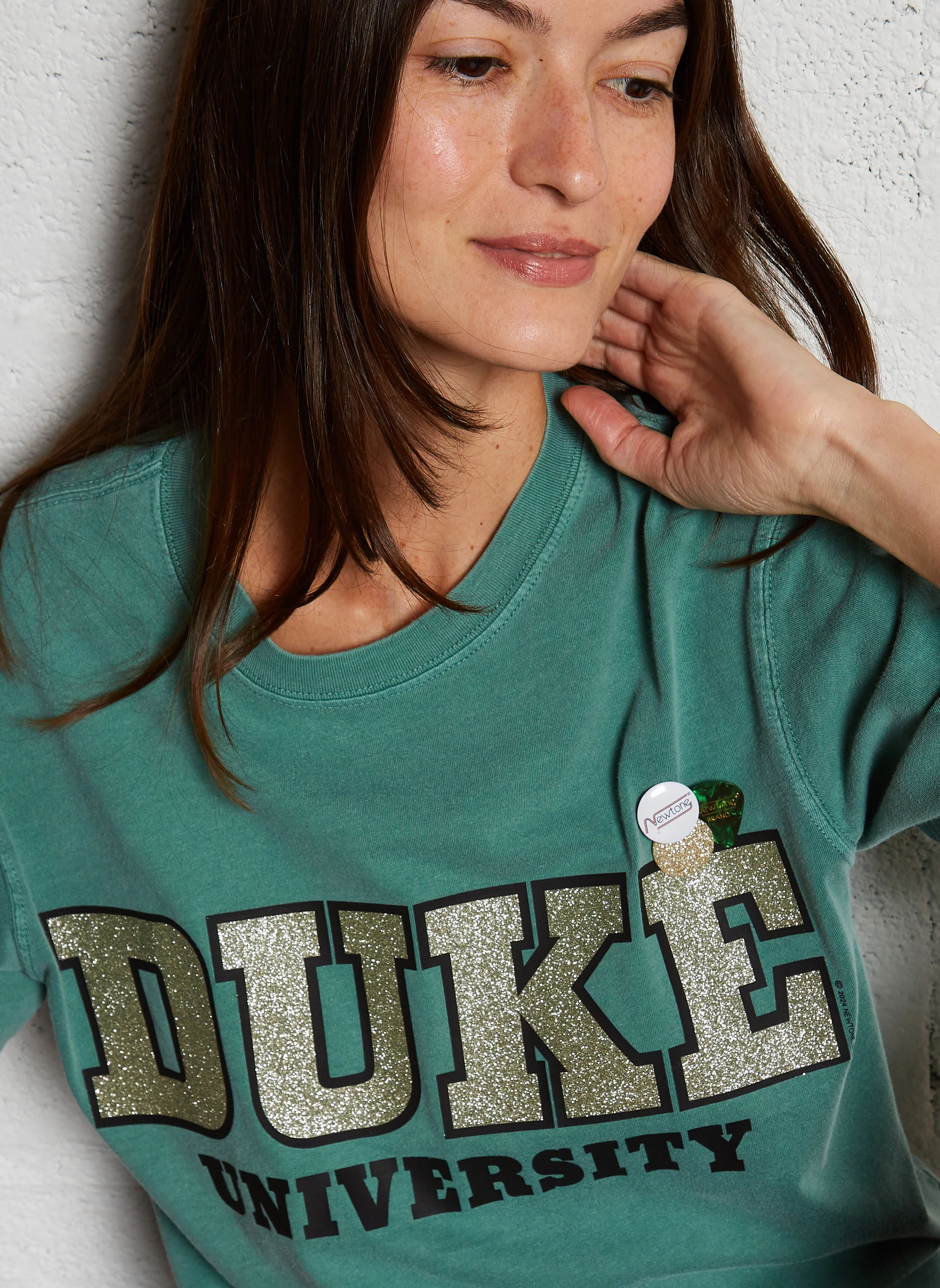 TRUCKER UNIVERSITY - Tee-shirt droit col rond sérigraphie à paillettes en coton | Vert