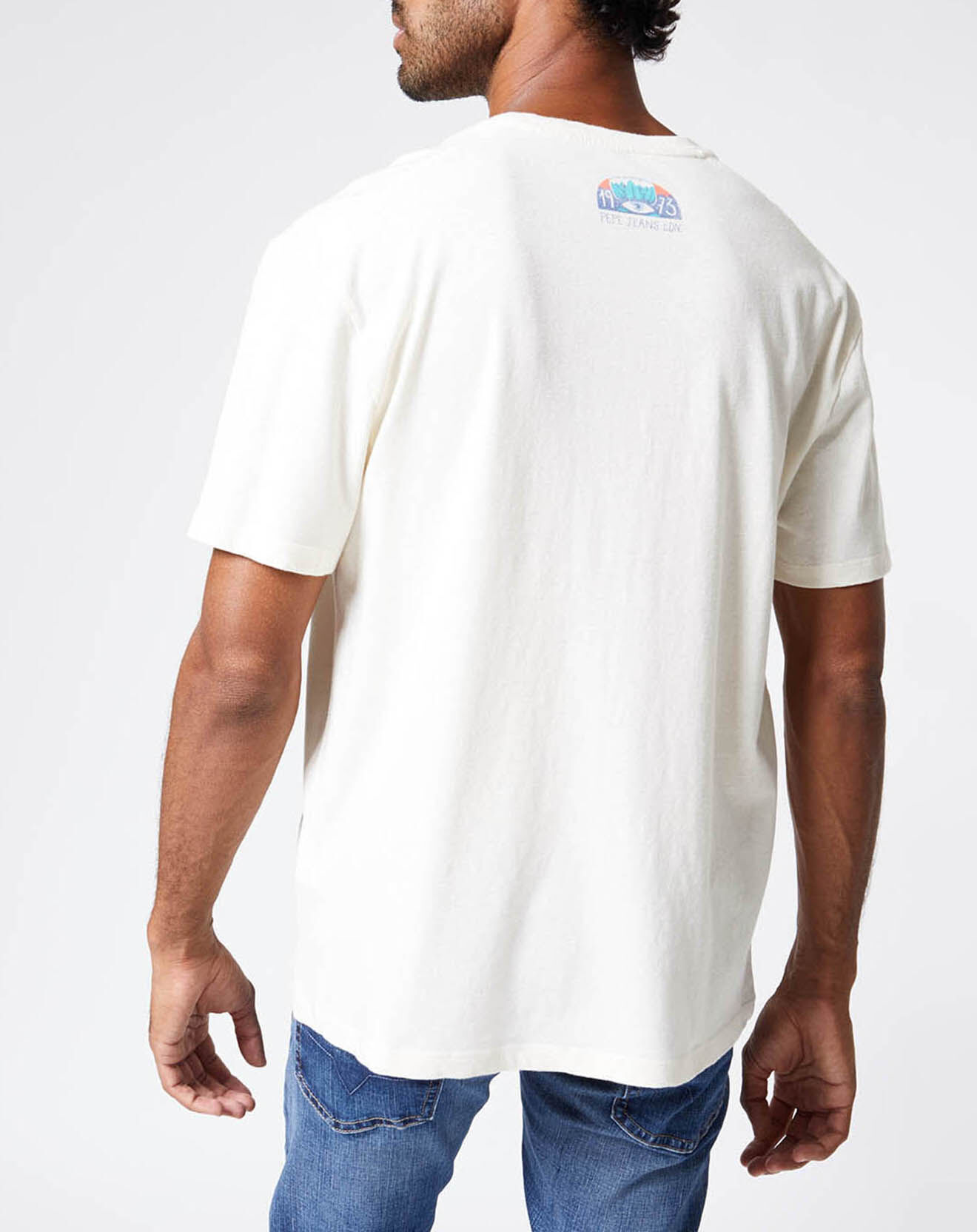 Pepe Jeans T-Shirt en Lin mélangé Print Main Sergio écru