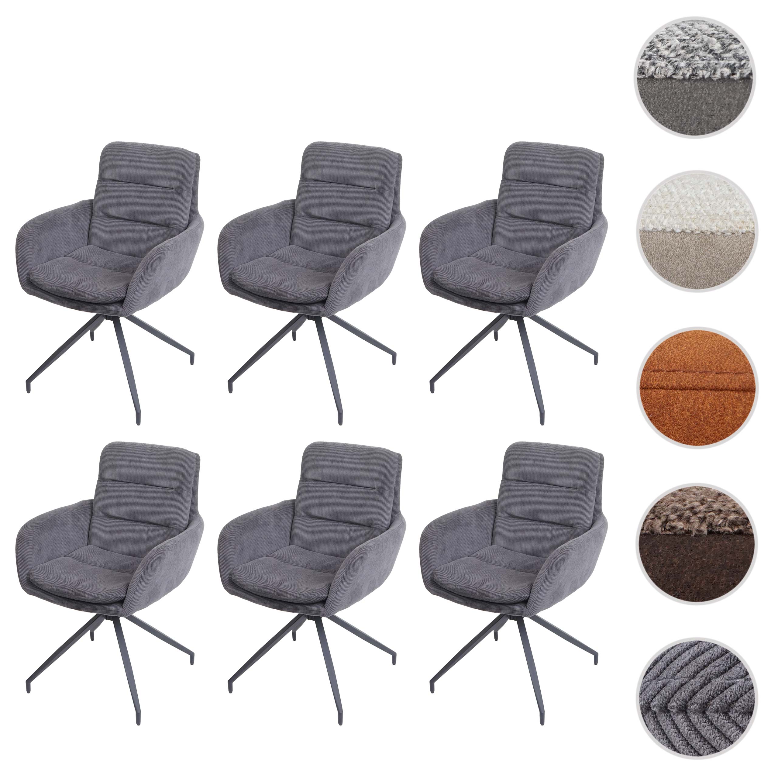 6er-Set Esszimmerstuhl MCW-K32, Küchenstuhl Lehnstuhl Stuhl, drehbar Auto-Position, Stoff/Textil MVG ~ Cord grau