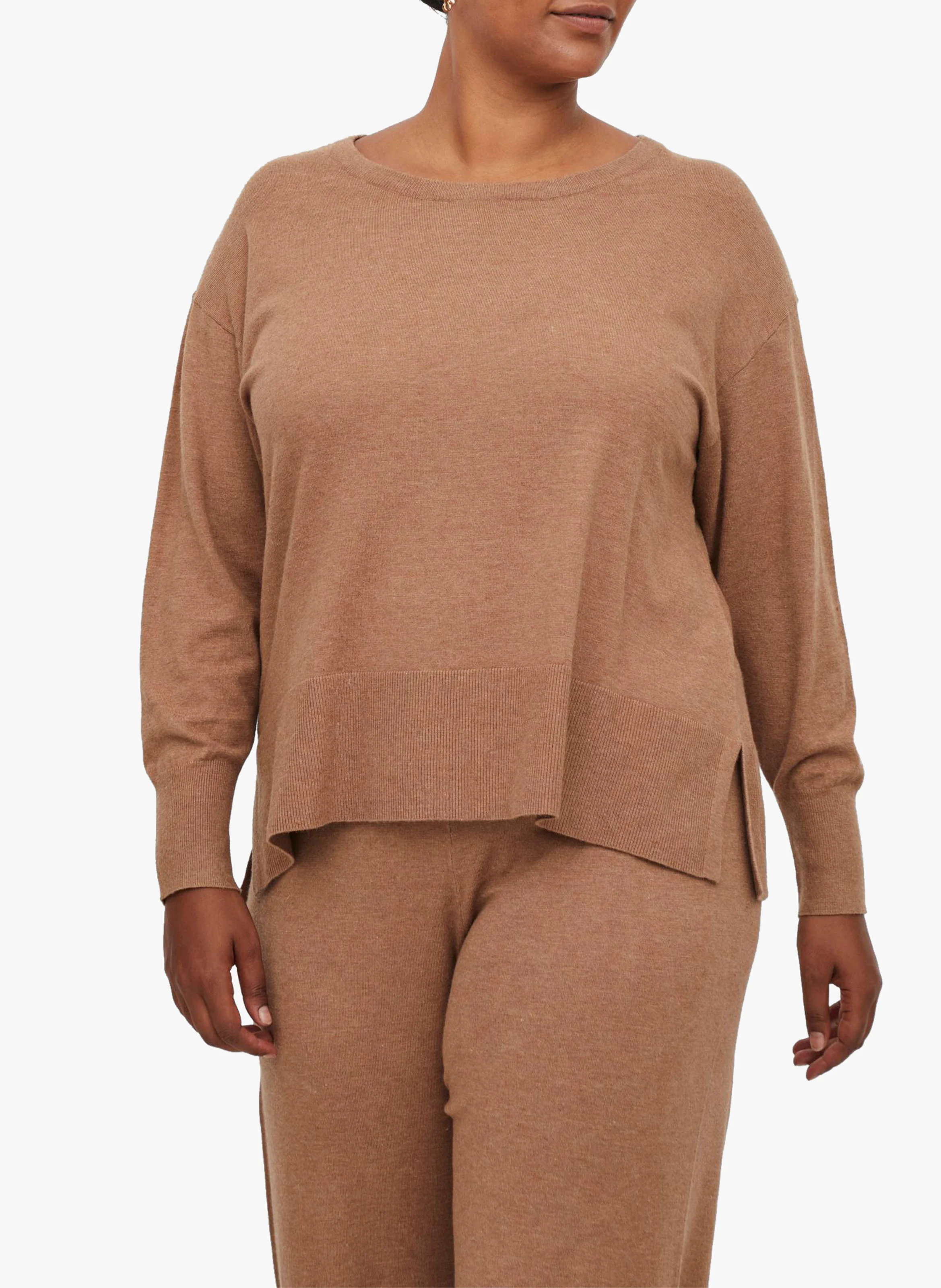 Pull col rond en maille | Marron