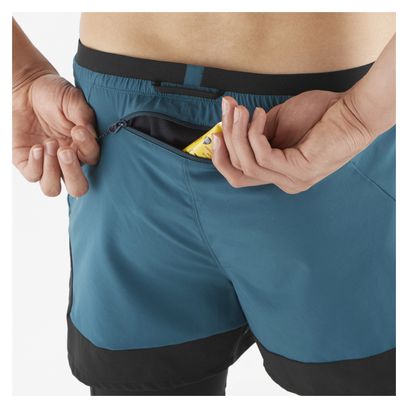 Short 2-en-1 Salomon Cross Bleu Noir Homme