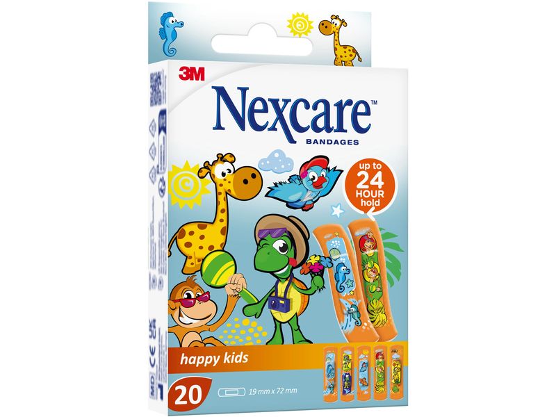 3M Nexcare Kinderpflaster Happy Kids, 19 mm x 72 mm 20 Stüc Bunte Wundpflaster für Kinder