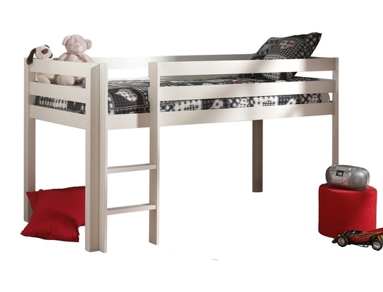 TERRE DE NUIT - Lit mezzanine en bois massif blanc 90 x 200