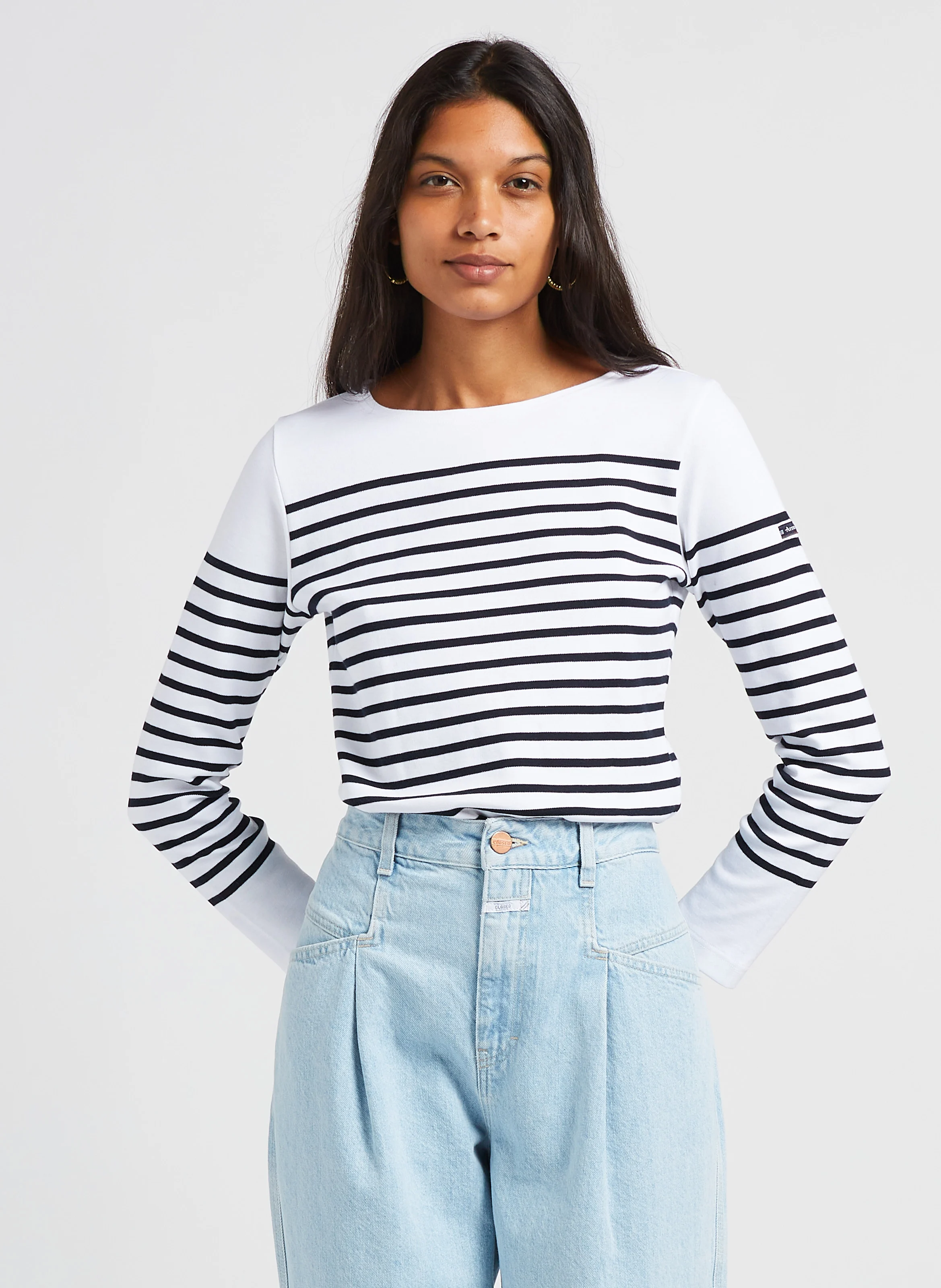 Marinière col bateau en jersey | Blanc