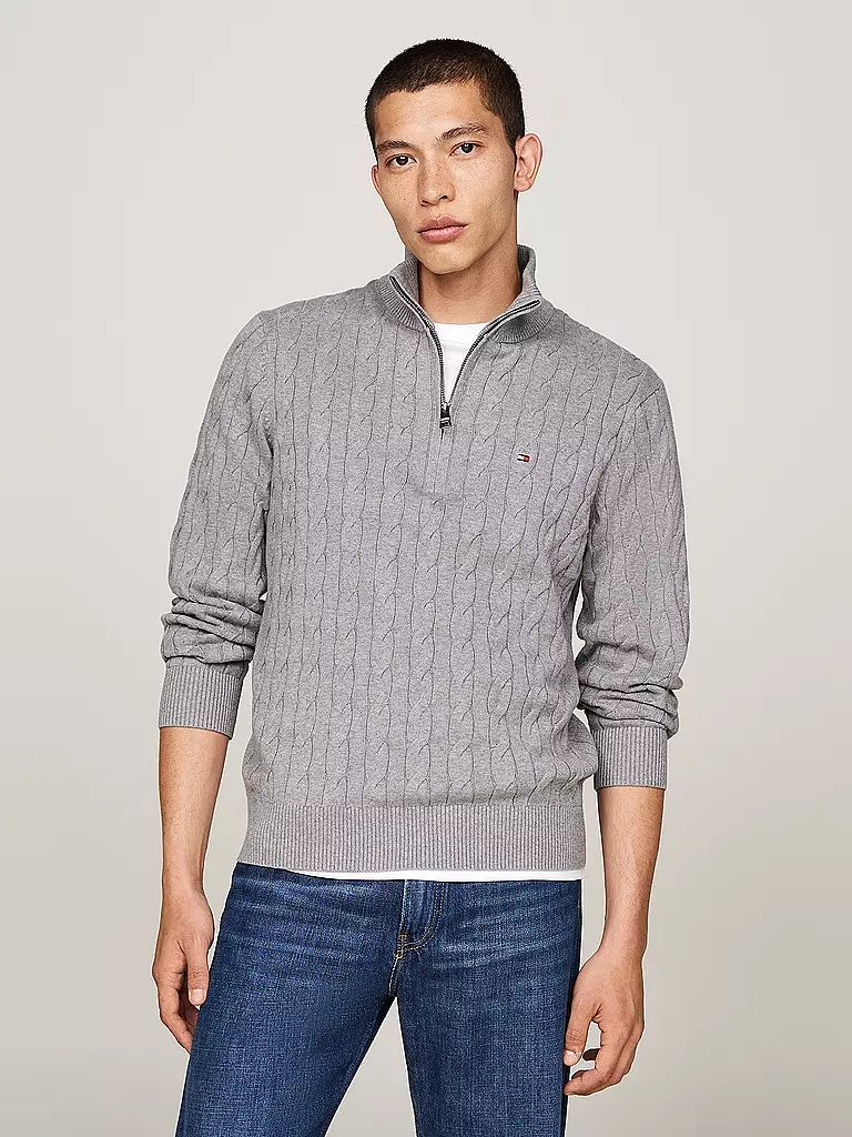 TOMMY HILFIGER Troyer Pullover grau