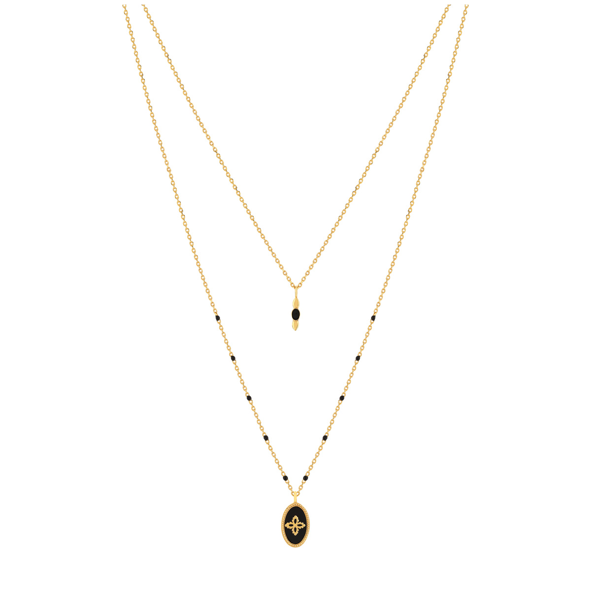 Collier doré acrylique résine noire 42 cm