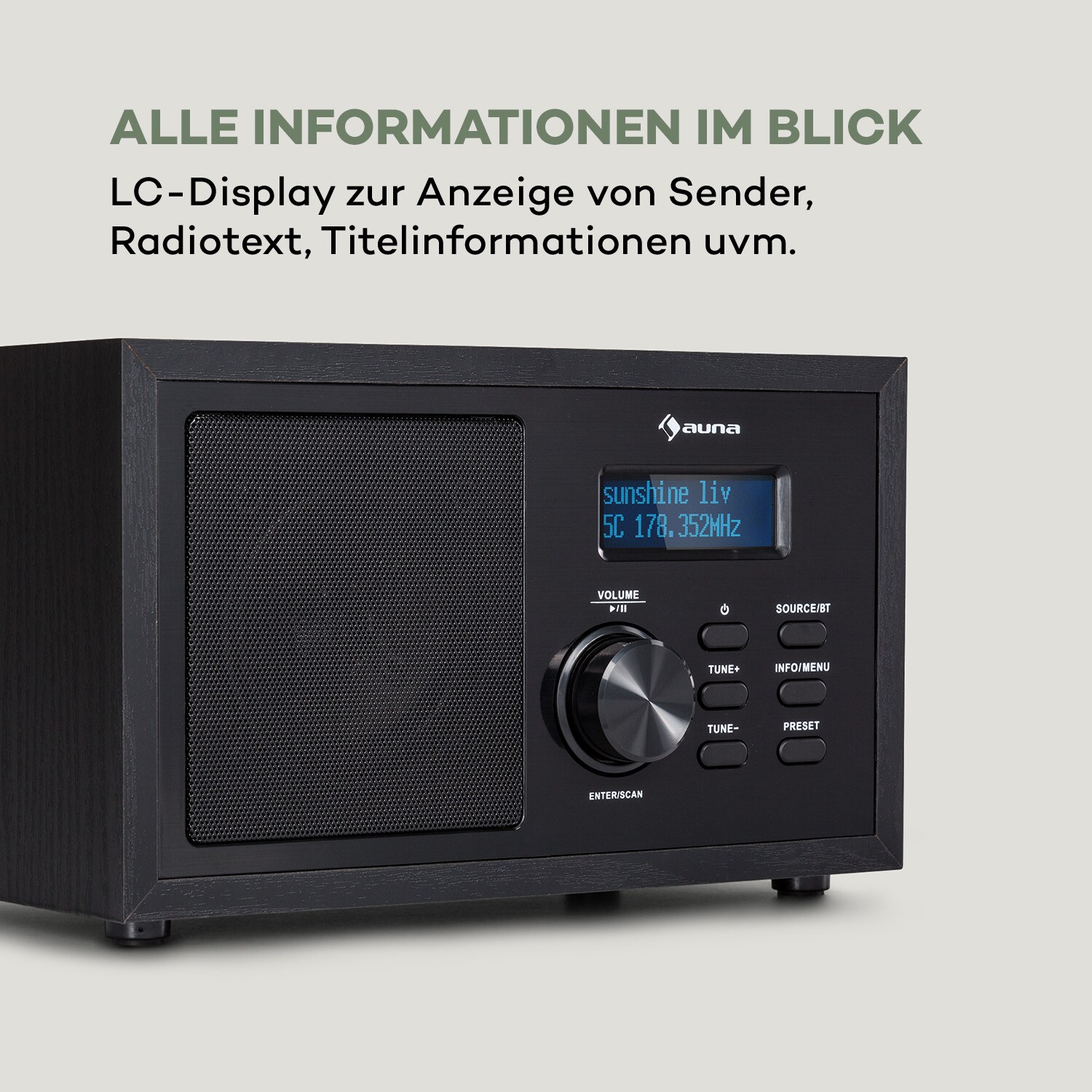 Ambient DAB+/FM Radio BT 5.0 AUX-In LC-Display Wecker Eieruhr Schwarz