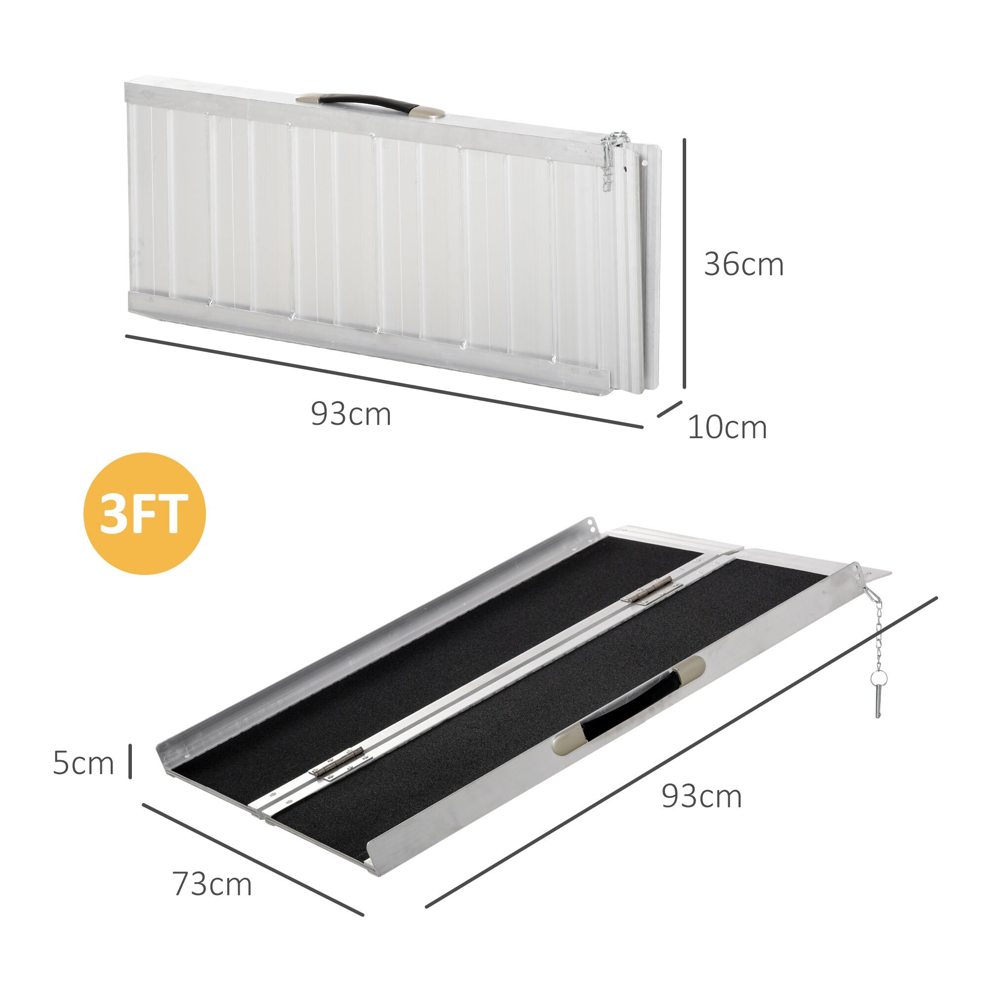 HOMCOM Rollstuhlrampe faltbar silber, schwarz 93 x 76 x 5 cm