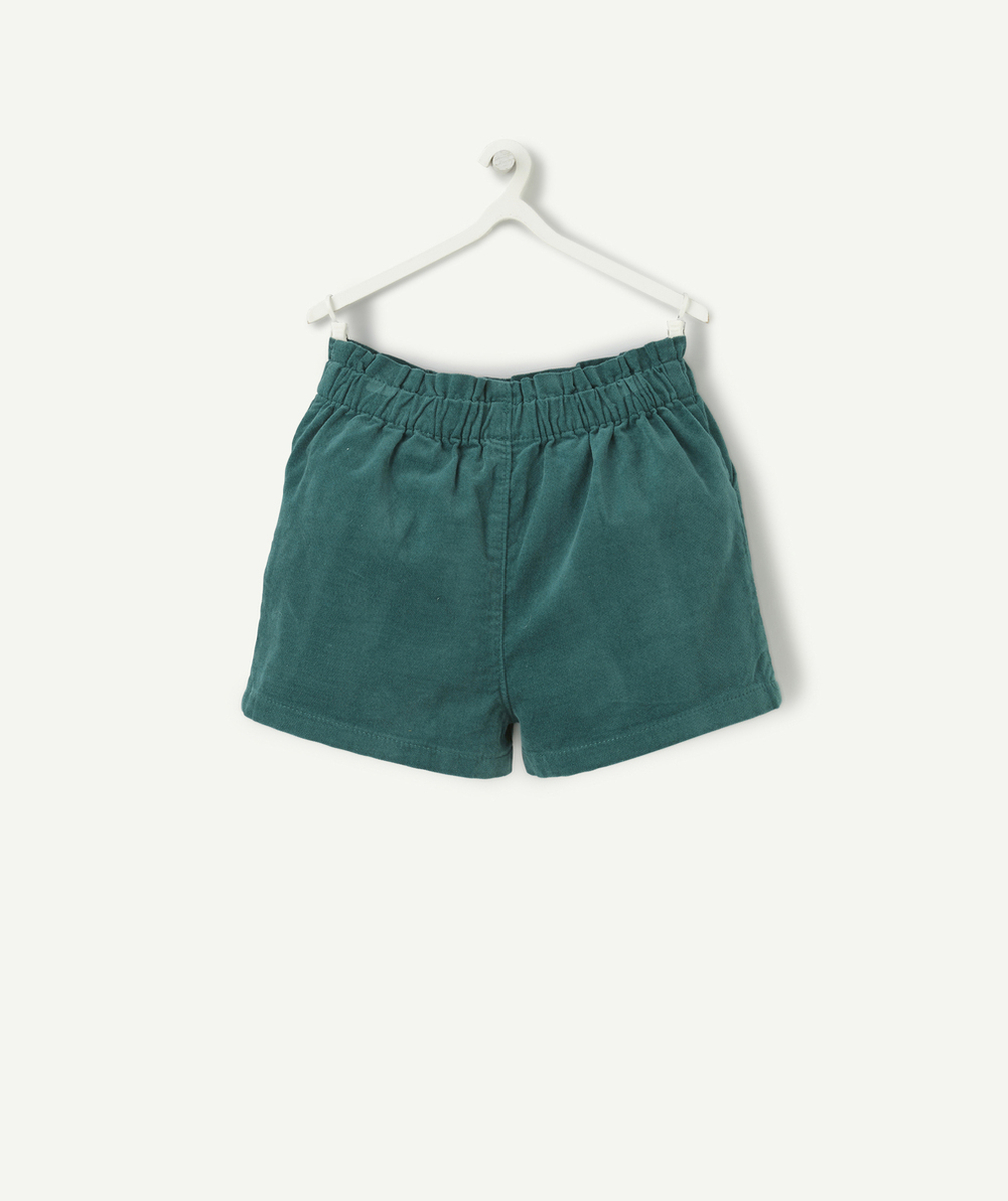 SHORT VELOURS BÉBÉ FILLE EN COTON BIO VERT AVEC NOEUD