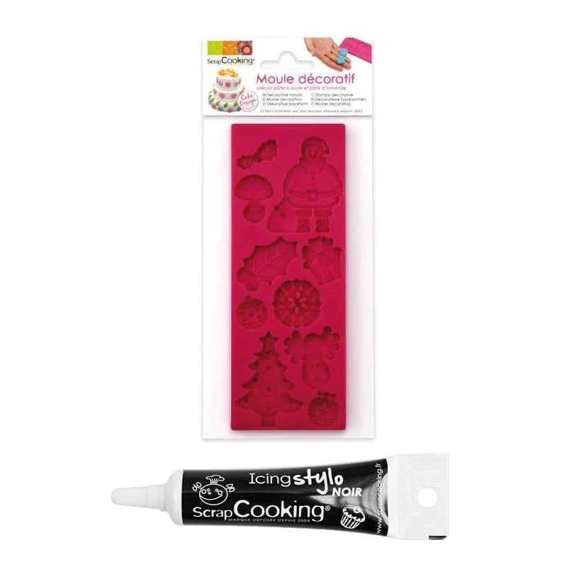 Moule pâte à sucre Noël + Stylo de glaçage noir Scrapcooking