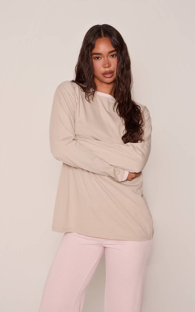 Avoine T-shirt Oversize Manches Longues En Coton Avec Poignets Contrastés