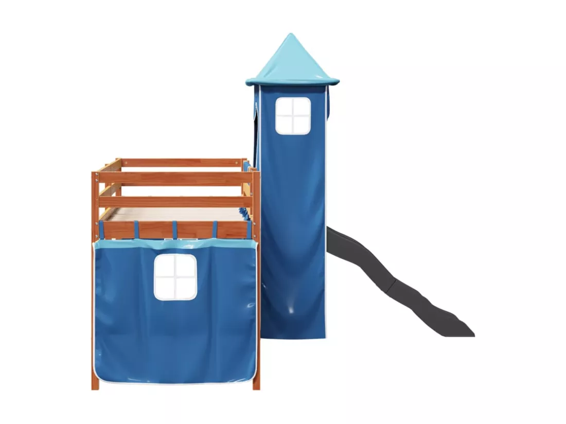 Lit mezzanine enfants avec tour bleu 80x200cm bois pin massif