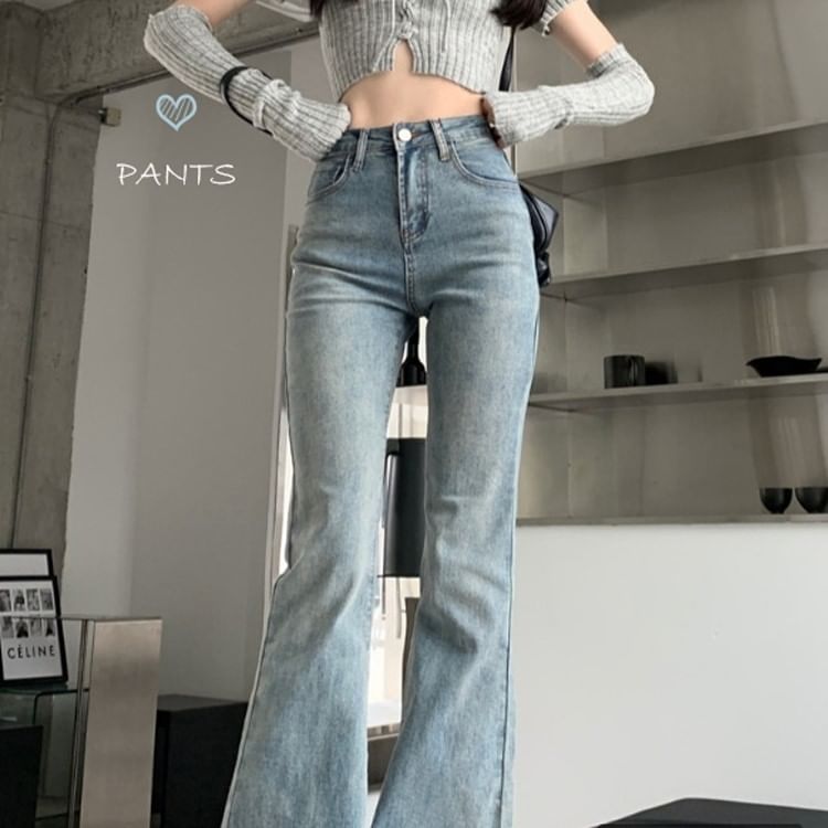 Girliepairs - High Rise Washed Bootcut Jeans