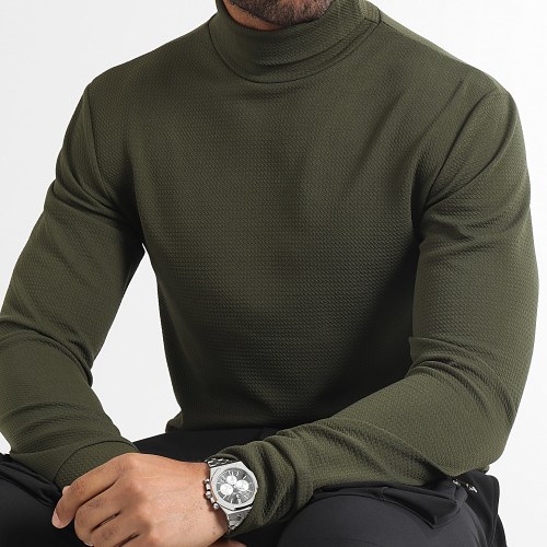 Pull Col Roulé Texturé Waffle 0538 Vert Kaki