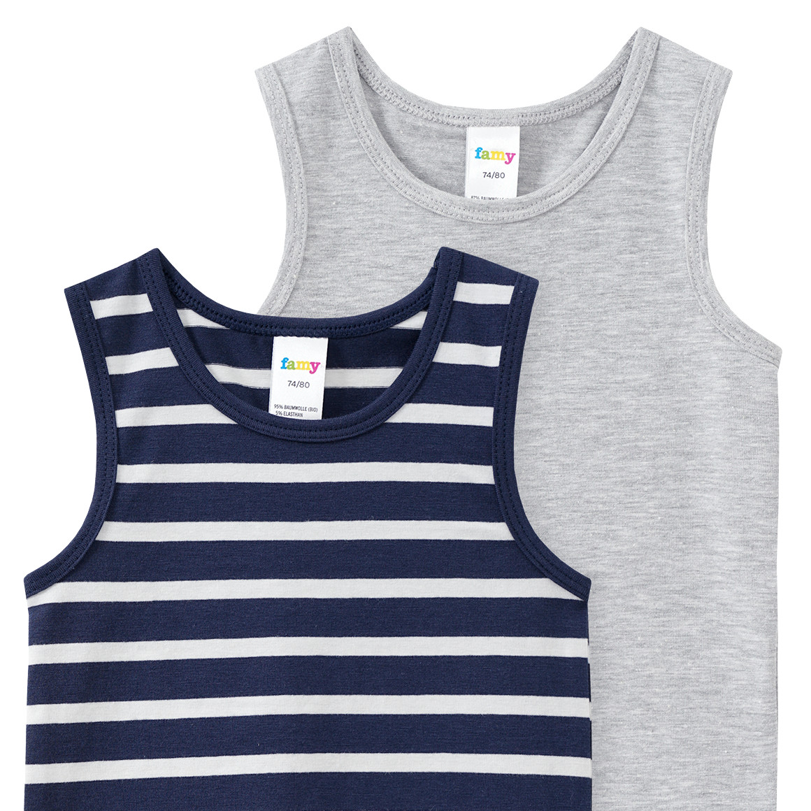 Topomini 2 Baby Unterhemden mit Bio-Baumwolle dunkelblau / hellgrau