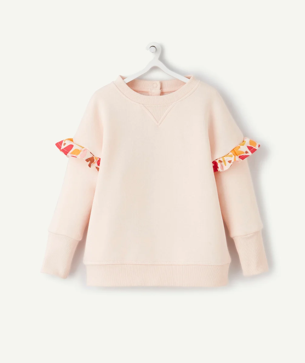 SWEAT ÉVOLUTIF FILLE ROSE EN FIBRES RECYCLÉES AVEC VOLANTS
