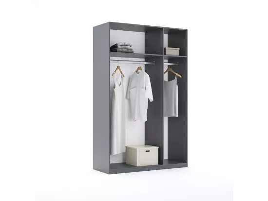 Chambre complète TEO lit + 2 chevets + commode + armoire 3 portes anthracite