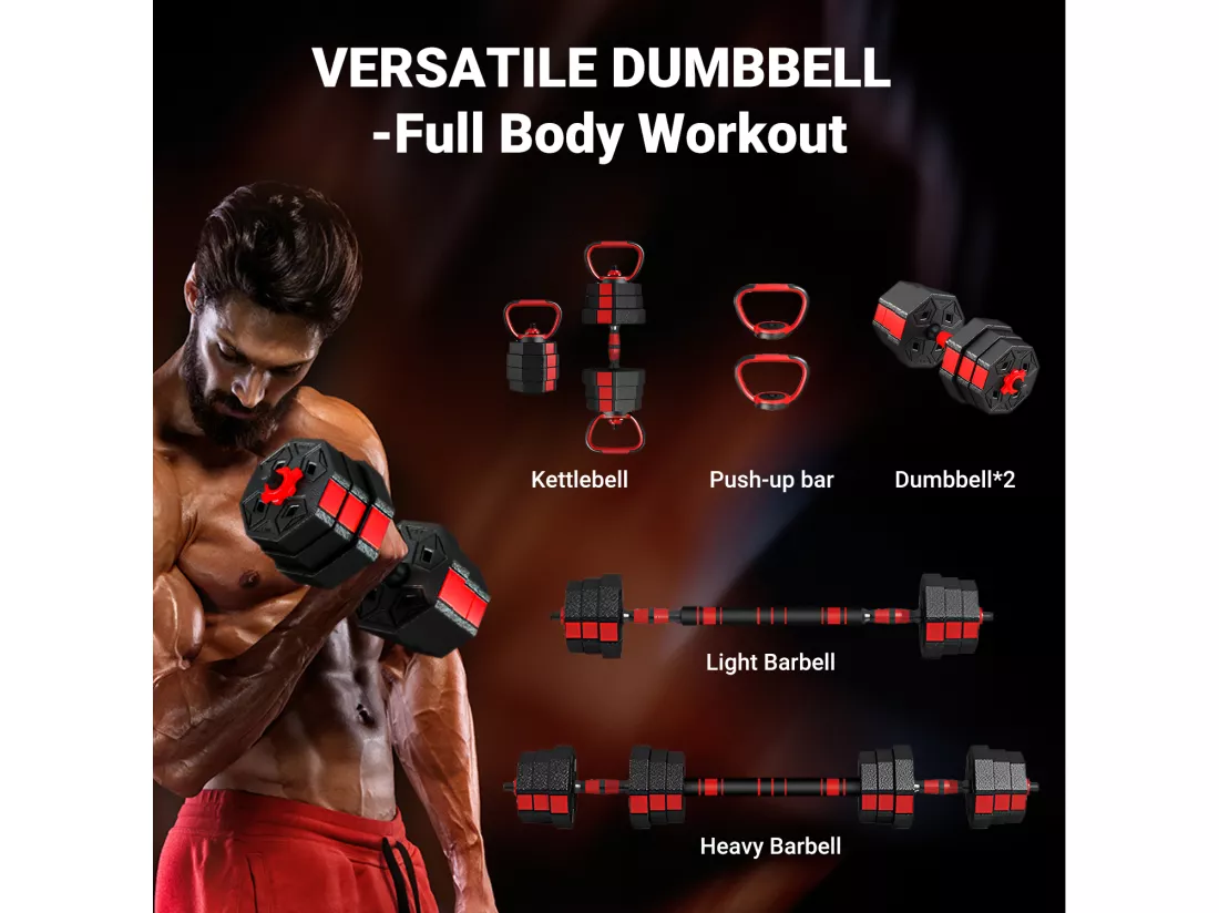 Ensemble d'haltère courtes ou longues ou kettlebell 3 en 1, Haltère réglable 20kg, pour Adaptés au Fitness à Domicile et à la Musculation