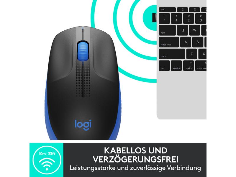 Logitech Maus M190 Blau/Schwarz, kabellos Universelle Arbeitsmaus für alltägliche Büroarbeiten