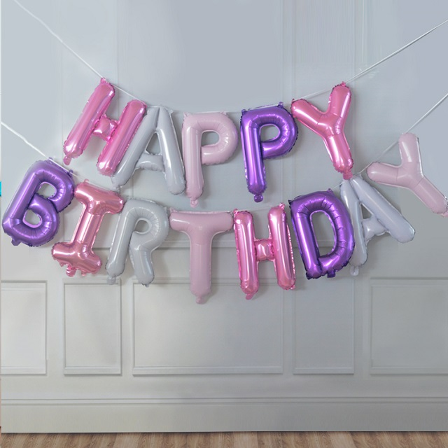 (40cm) Happy Birthday Ballon Girlande Party Dekoration Accessoires Luftballon - Lila / Pink