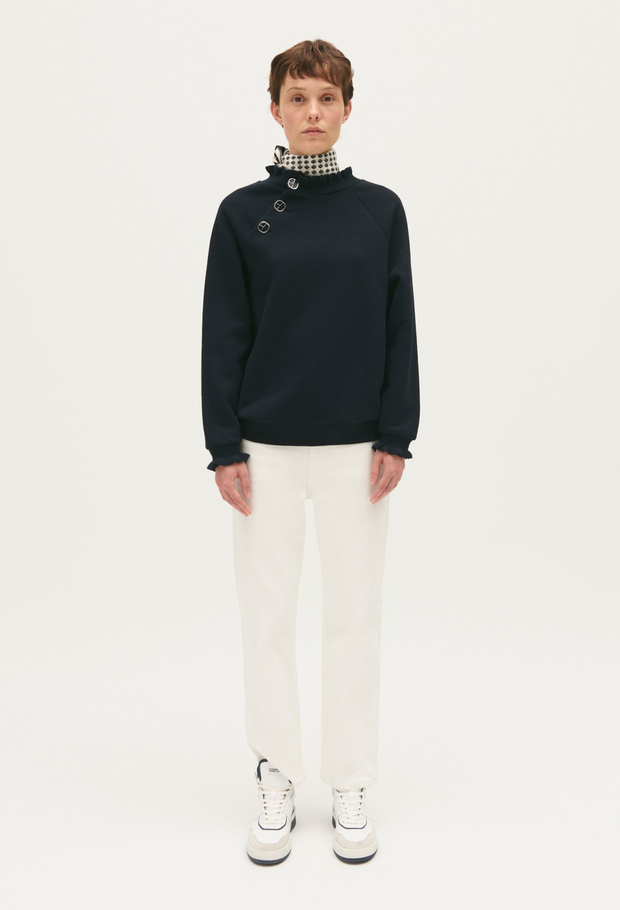 Sweatshirt col boutons marine