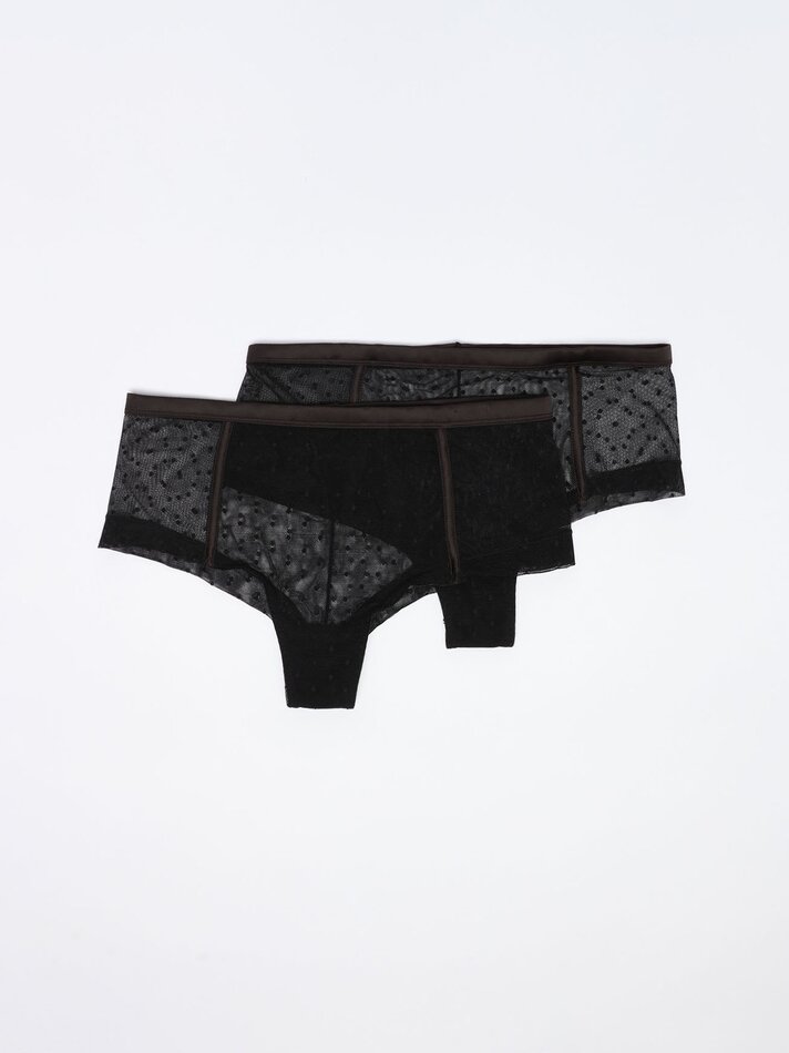 Pacote com 2 calcinhas hipster de tule - Pretas