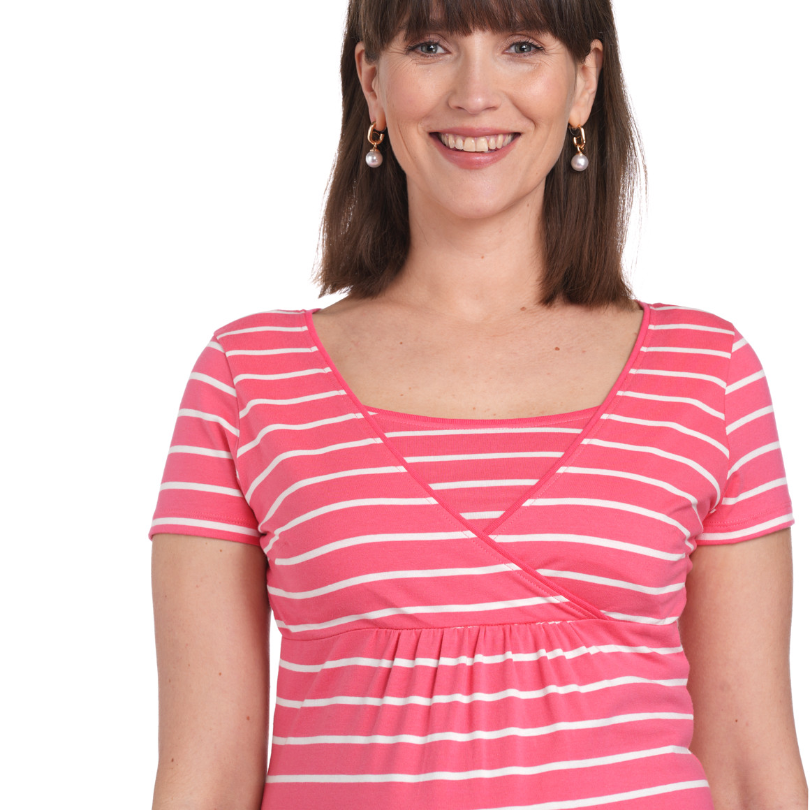 Gina Mama 2 Damen Umstands-T-Shirts mit Stillfunktion pink / weiss
