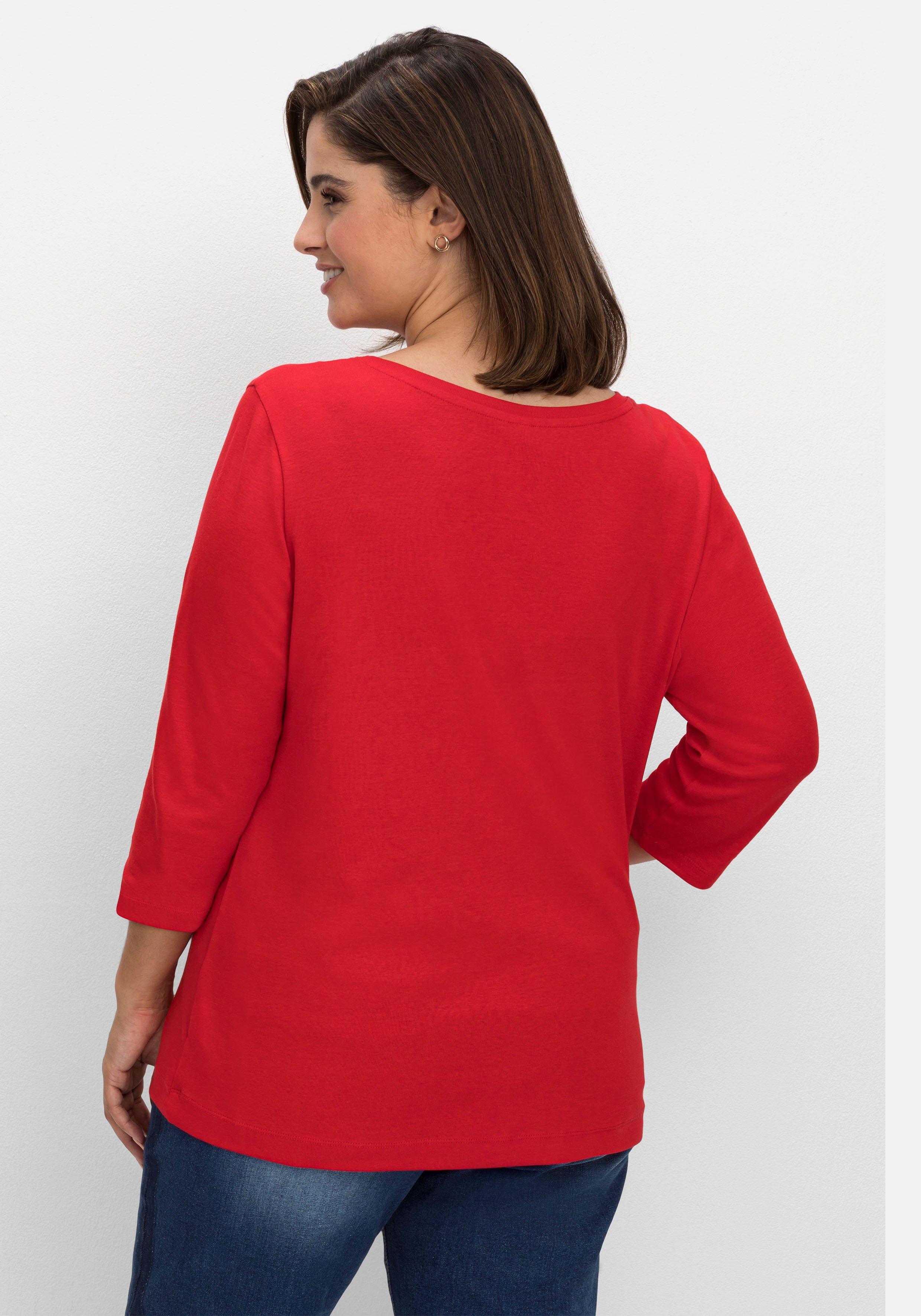 Shirt mit 3/4-Arm und V-Ausschnitt, in Rippqualität