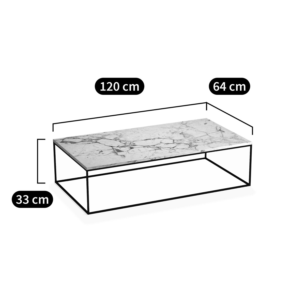 AM.PM<br>Mesa de centro retangular. Aço preto e mármore Mahaut