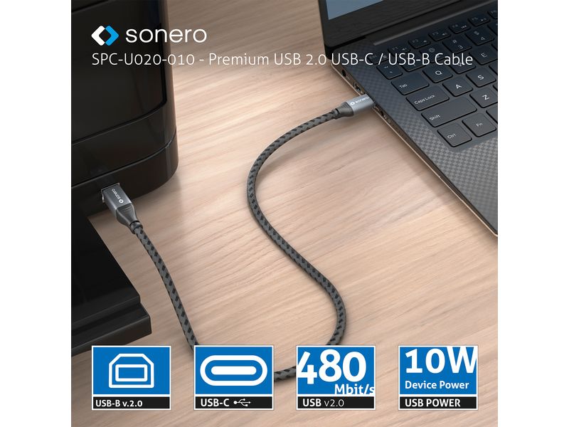 sonero USB 2.0-Kabel USB C - USB B 2 m USB 2.0 Kabel – C/b – aluminium – space grey/schwarz - 0.50m