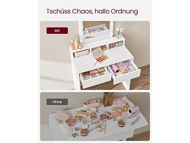 VASAGLE Schminktisch mit Spiegel Weiss Kosmetiktisch