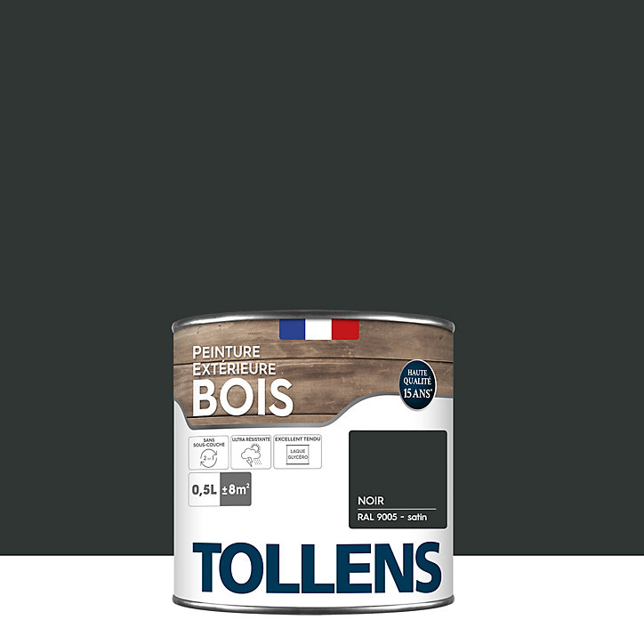 Peinture extérieure bois Tollens satin noir 500ml
