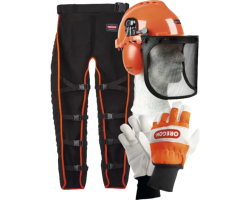 Kettingzaag veiligheidsset, Oregon 3-delige snijbeschermingsset / snijbeschermingsbroek, gehoorbescherming, snijbeschermingshandschoenen