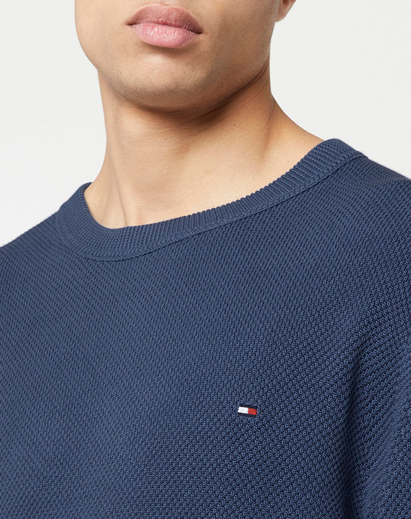 Tommy Hilfiger Pull piqué Structure col rond bleu foncé