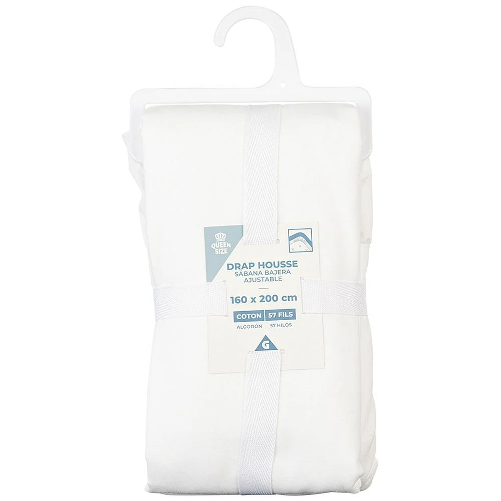Drap housse en coton blanc 160x200 cm