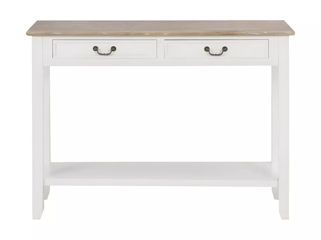 Table console fixe blanche et bois naturel Paola