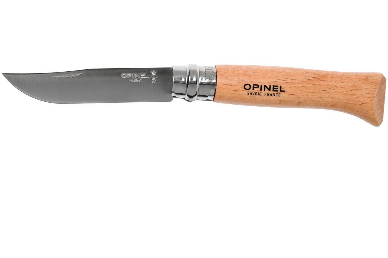 Opinel zakmes No. 8 Classic, RVS, met leren sheath, beukenhout