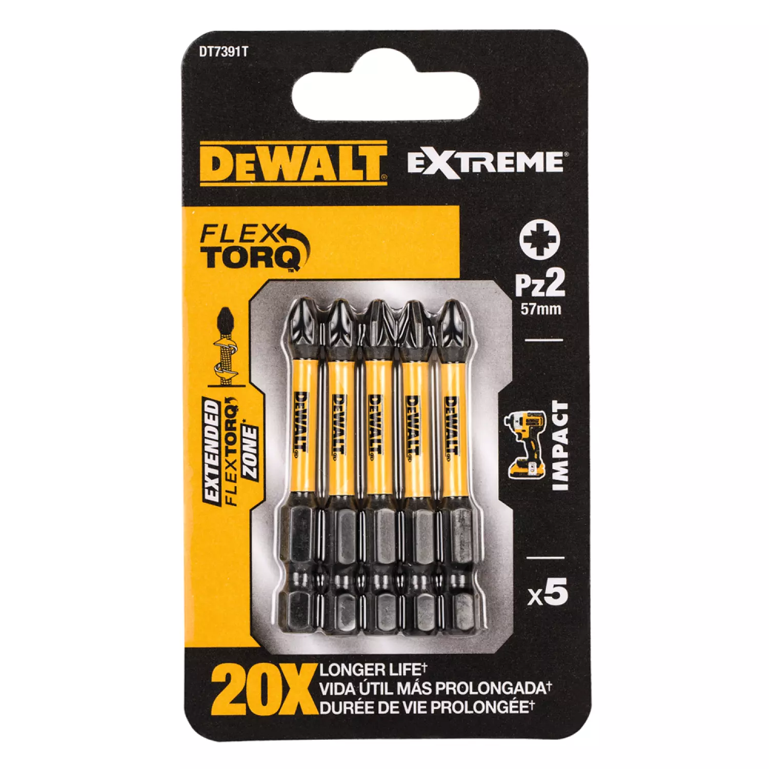 DeWALT DT7391T Extreme Impact Torsion schroefbits - PZ2 - 50mm (5st)