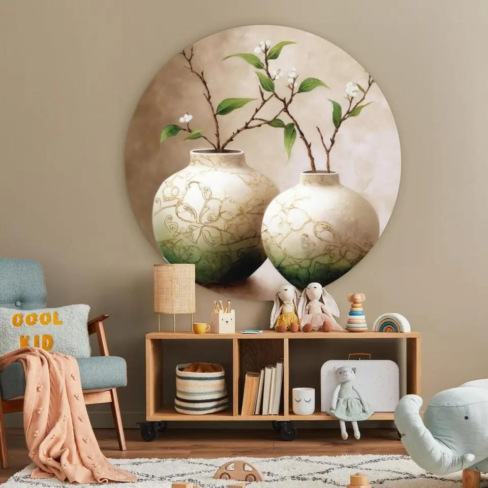 MuchoWow Wand decoratie 120x120cm Bloemen Vaas Wit Botanisch