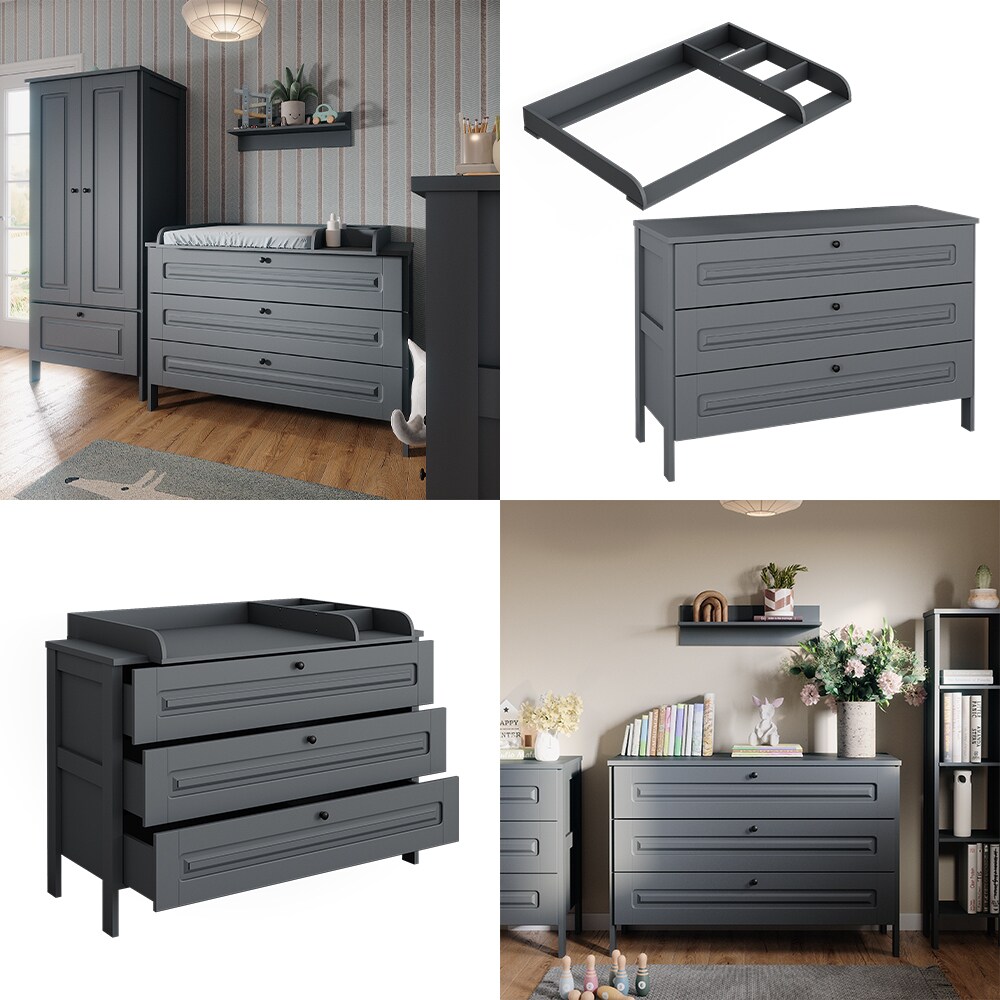 Vitalispa Wickelkommode Ajaton Grau 133 x 98,4 mit 3 Schubladen