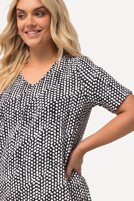 T-Shirt, Zierfalten, A-Linie, V-Ausschnitt, Halbarm