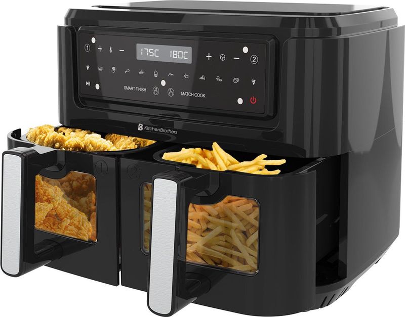 KitchenBrothers Dubbele Airfryer - Dual Zone - 9L - 2400W - 10 Programma's